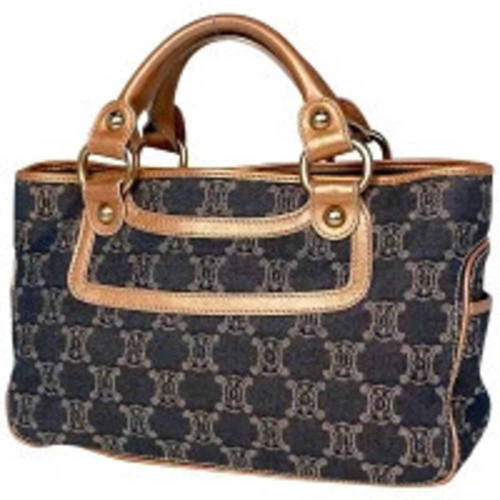 Celine Boogie Bag Paris Macadam Glitter Handbag Denim Blue Brown